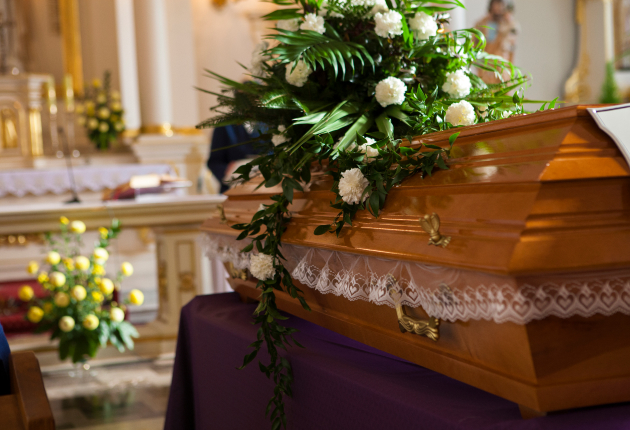 White flowers on a coffin